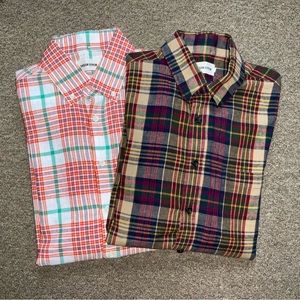 NWOT Taylor Stitch mens Size 38 Plaid Linen Blend LS Oxford Shirt bundle of 2
